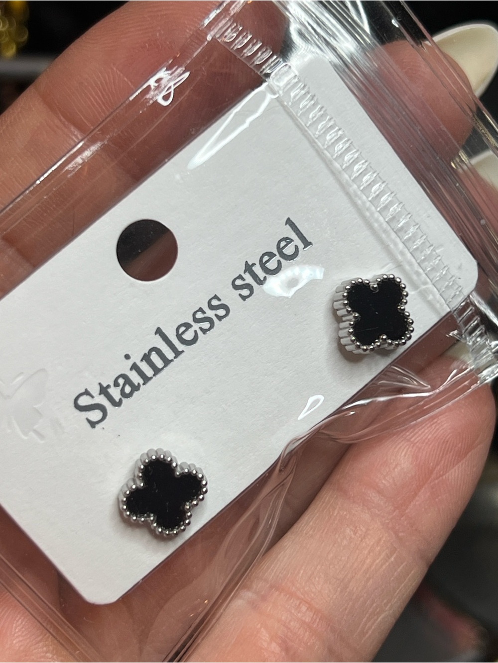 Stainless Steel Black Clover Stud Earrings
